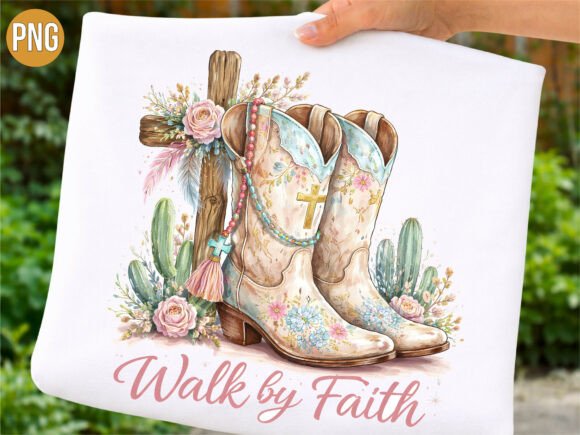 Christian Walk by Faith Cowgirl Boot PNG: A Design Asset