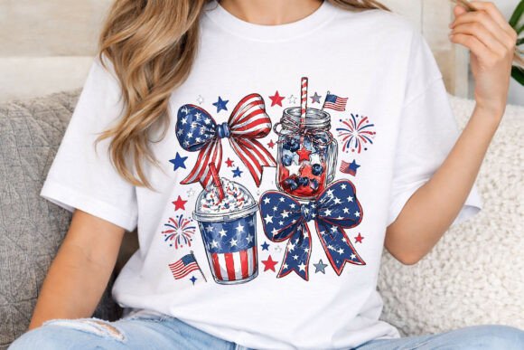 Coquette Meets Country: The Patriotic Bow & Drink PNG for 4th of July