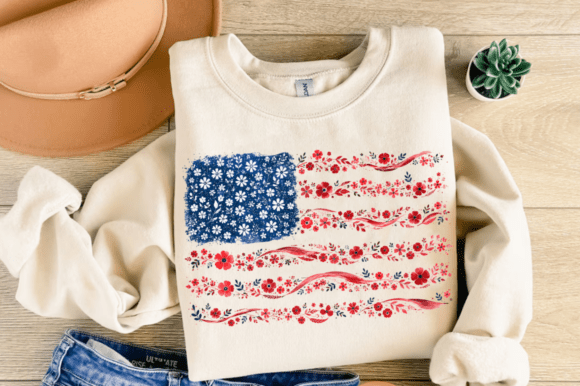 Elegant Floral USA Flag PNG for 4th of July Design