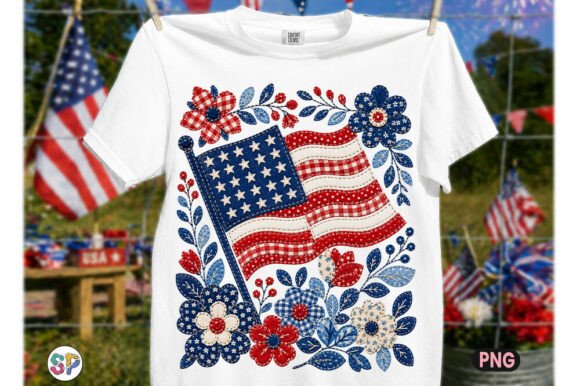 Floral Patchwork 4th of July USA Flag: A Design Asset