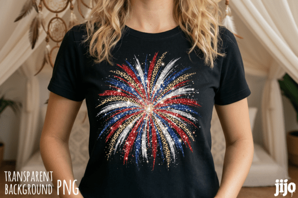 Patriotic Firework Leopard Glitter PNG: A Dynamic Design Asset