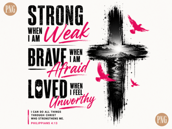 Strong Brave Loved Worthy Christian PNG: A Designer's Asset
